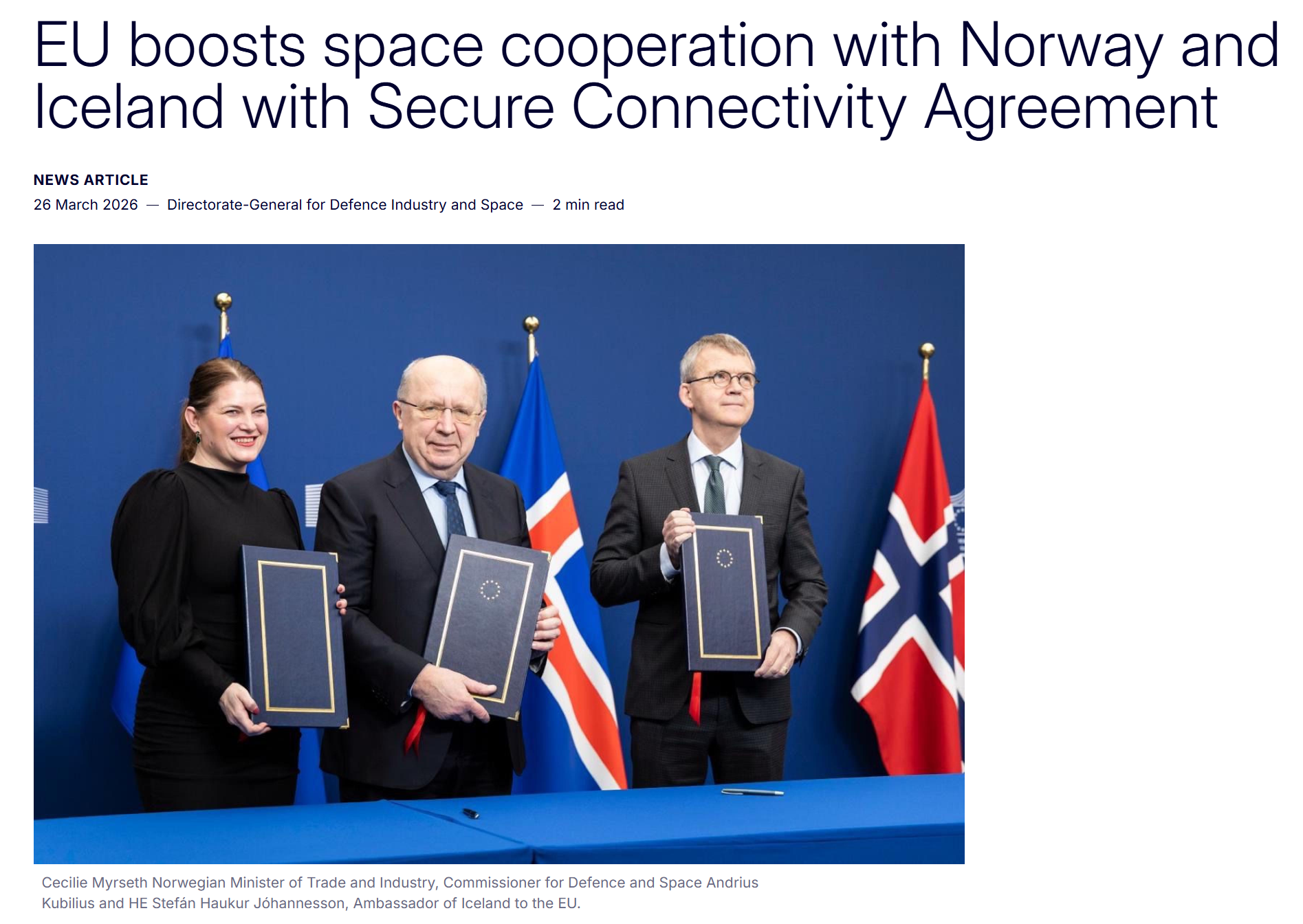 Iceland signed agreement for GOVSATCOM and IRIS2